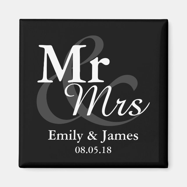 &Mrs Simple Elegant Typography Wedding Favor Magnet (Framsidan)