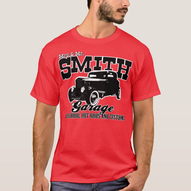 Mrs& Smith Hett-Rod Garage Tee Shirt (Framsida)