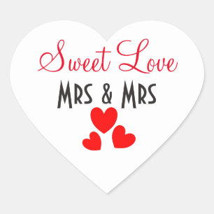 Mrs + Sweet Kärlek Red Hearts Personlig Hjärtformat Klistermärke