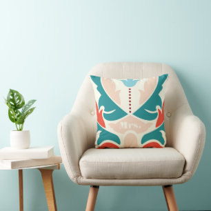 Mrs.Teal Persika Korall Burgunder Modern Damask Dy Kudde
