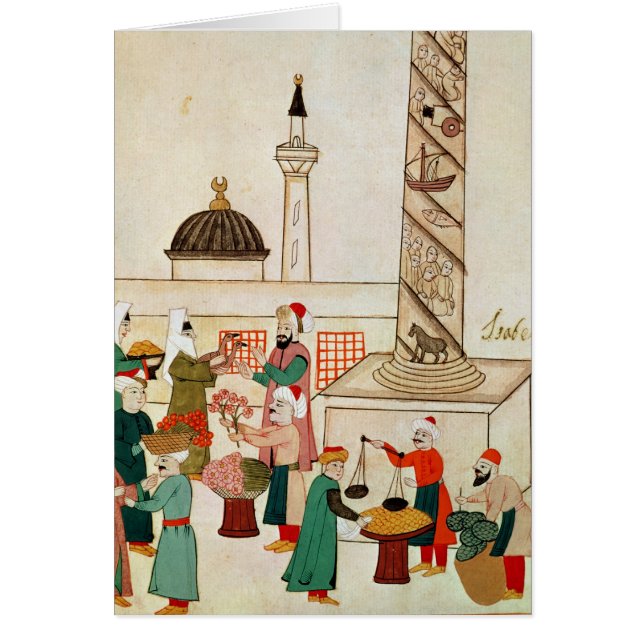 Ms 1671 en basar i Istanbul, c.1580 Hälsningskort (Framsidan)