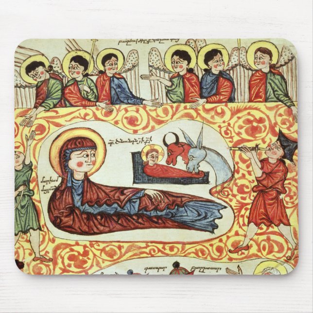 Ms 404 fol.1v nativityen, från en gospel musmatta (Framsidan)