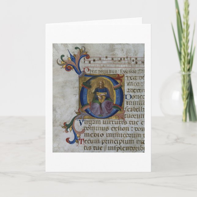 Ms 531 f.169v Historiated initialt "D" som visar Anteckningskort (Framsida)