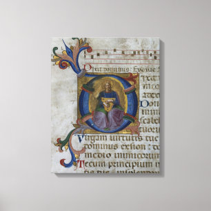 Ms 531 f.169v Historiated initialt "D" som visar Canvastryck