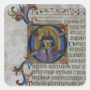 Ms 531 f.169v Historiated initialt "D" som visar Fyrkantigt Klistermärke