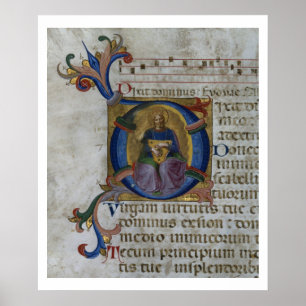 Ms 531 f.169v Historiated initialt "D" som visar Poster