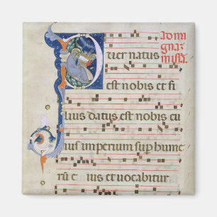 Ms 561 sida med historiated initialt "P" som visar Magnet