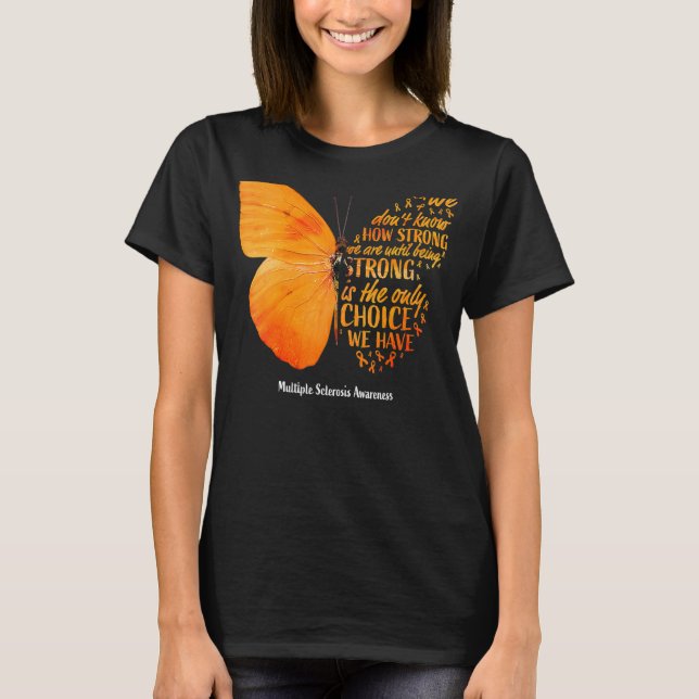 MS Butterfly Orange Ribbon Många Sclerosis Awar T Shirt (Framsida)