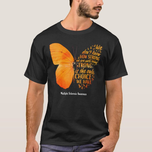MS Butterfly Orange Ribbon Många Sclerosis Awar T Shirt (Framsida)