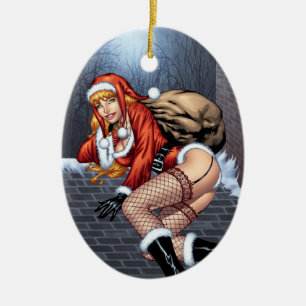 Ms Claus På Rooftop som levererar Santas presente Julgransprydnad Keramik