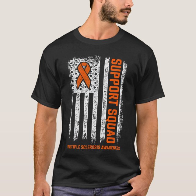 MS Flag Orange Support Squad Multiple Sclerosis Aw T Shirt (Framsida)
