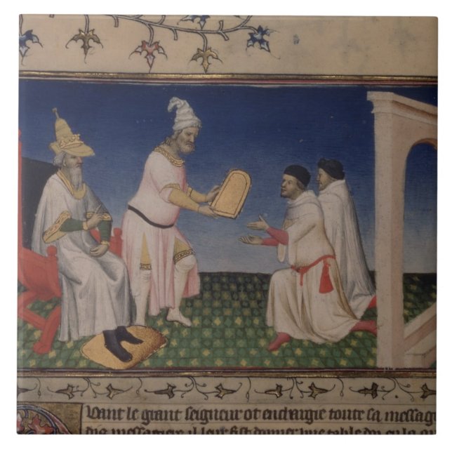 Ms Fr 2810 f.3v Kublai Khan (1214-94) som ger hans Kakelplatta (Framsidan)