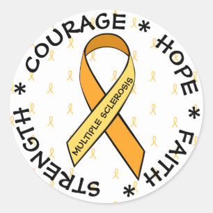 MS Många Sclerosis ORANGE Ribbon Sticker Runt Klistermärke
