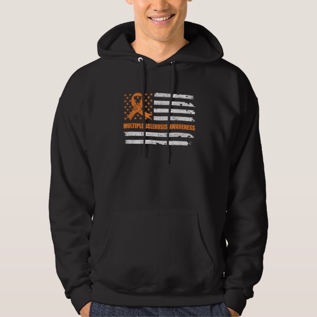 MS Multiple Sclerosis Awareness Orange Ribbon US F Hoodie (Framsida)