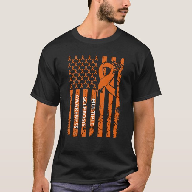 MS Warrior Multiple Sclerosis Awareness Ribbon USA T Shirt (Framsida)