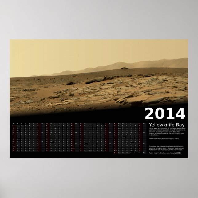 MSL Curiosity vid Yellowknife Bay - 2014 kalender Poster (Framsidan)