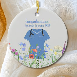 MSN Nurse Blue Scrubs Julgransprydnad Keramik