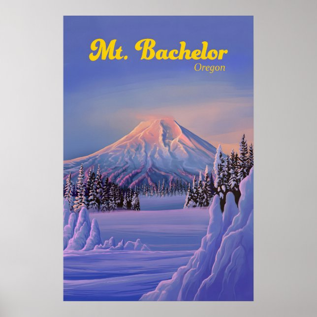 Mt Bachelor Oregon Skidort Reseskylt Poster (Framsidan)