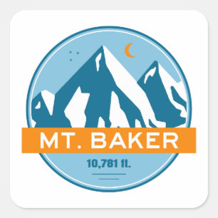 Mt. Baker Washington Stars Måne Fyrkantigt Klistermärke