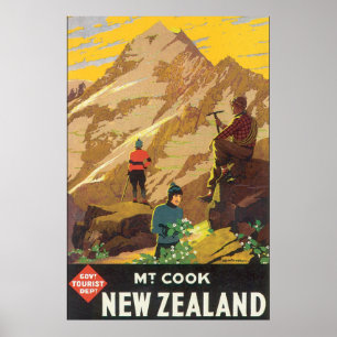 Mt Cook New Zealand Vintage resor Poster