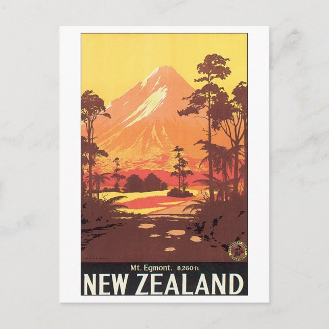 Mt Egmont New Zealand Travel Poster Vykort (Framsida)