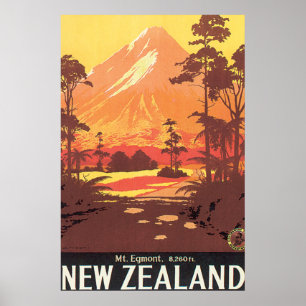 Mt. Egmont New Zealand Vintage resor Poster