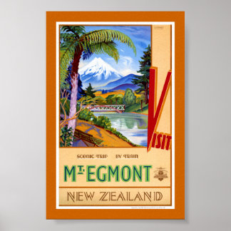 Mt. Egmont Nya Zeeland Vintage Resemaffisch Poster