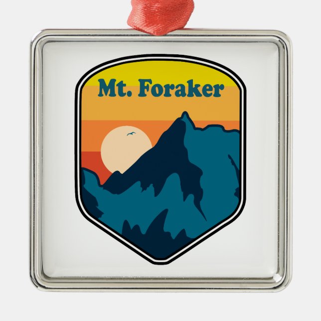 Mt. Foraker Alaska Soluppgång Julgransprydnad Metall (Framsidan)