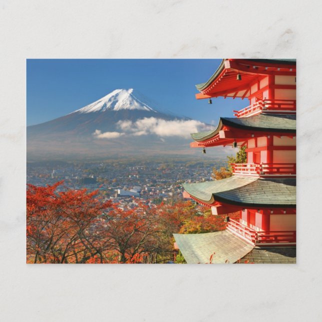 Mt Fuji betraktad bakom Chureito Pagoda Vykort (Framsida)