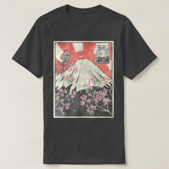 Mt Fuji Cherry Blommar Fujiyama japansk estetisk T Shirt (Design framsida)