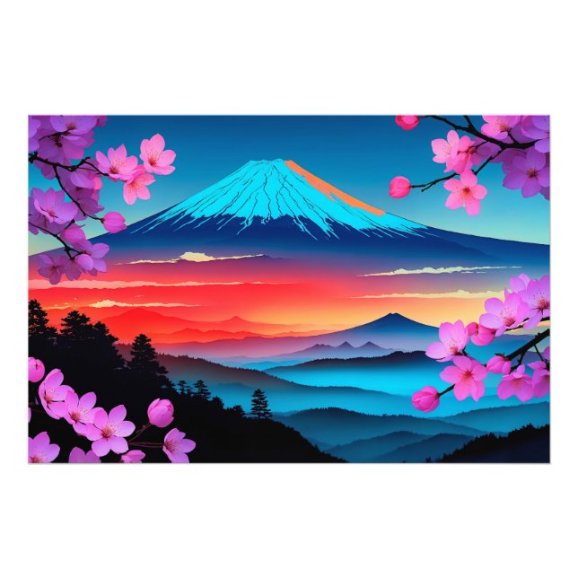 Mt. Fuji Cherry Blommar Ligcape Art Skriv ut Fototryck (Framsidan)