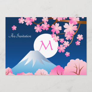 Mt Fuji Cherry Blommar Vår Japan Night Sakura Inbjudningar