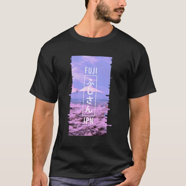 Mt Fuji Japan Glitch Art Japansk Otaku Vaporwave T Shirt (Framsida)