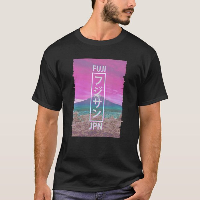 Mt Fuji Japan Glitch Japansk Vaporwave Aesthetic T Shirt (Framsida)