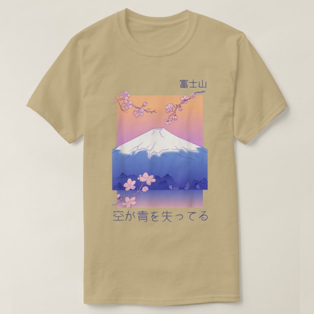 Mt Fuji Japans Sakura Cherry Blommar Vaporwave A T Shirt (Design framsida)