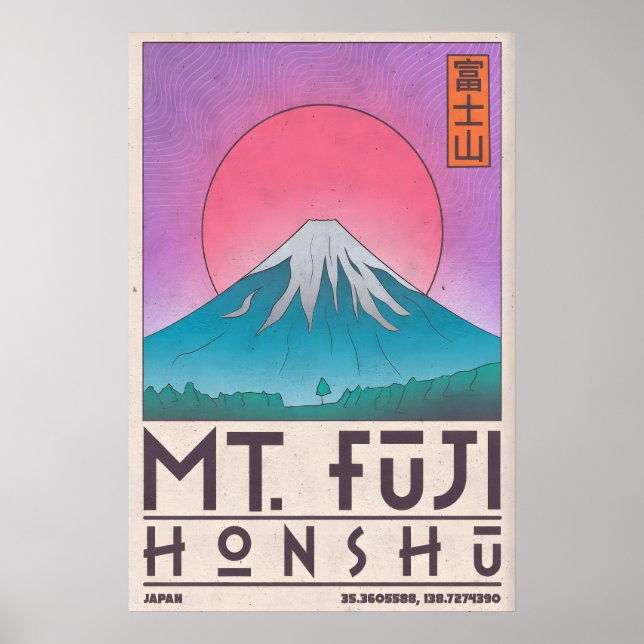 Mt Fuji konsttryck Minimalistisk reseposter i Poster (Framsidan)