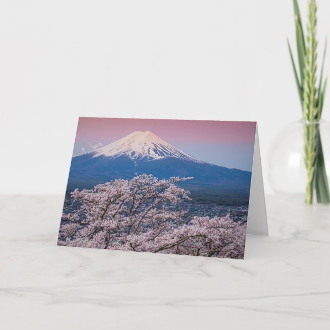 Mt Fuji- och Cherry-Blommar Kort (Framsida)