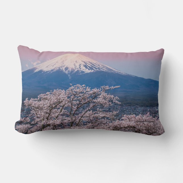 Mt Fuji- och Cherry-Blommar Lumbarkudde (Framsida)