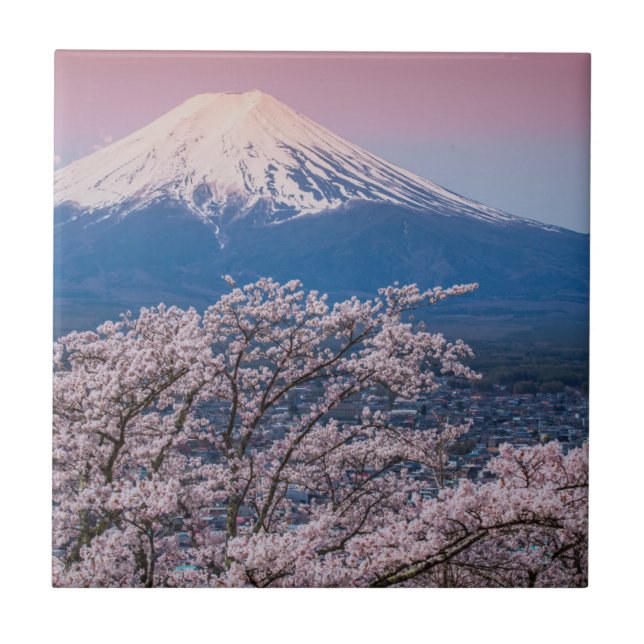 Mt Fuji och körsbärblommar Kakelplatta (Framsidan)