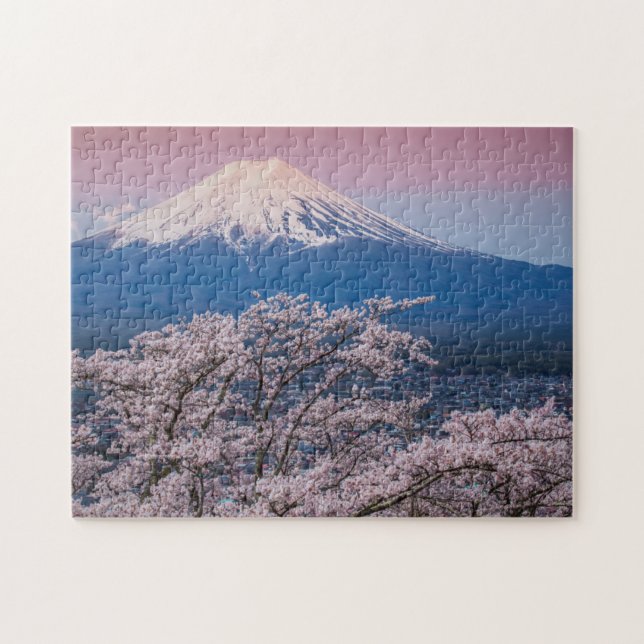 Mt Fuji och körsbärblommar Pussel (Horisontell)