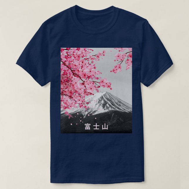Mt Fuji & Sakura Japanska Cherry Blommar Flowers & T Shirt (Design framsida)