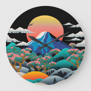 Mt Fuji Sunset and Cherry Blommars Stor Klocka