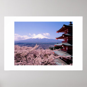 Mt Fuki med Sakura Poster