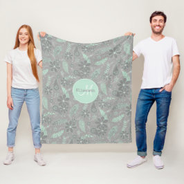 Mt grått boho blommigt fjäthers mönster monogramma fleecefilt