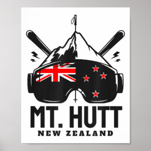 Mt Hutt Nya Zeeland Skidort Retro Skidåkning Poster