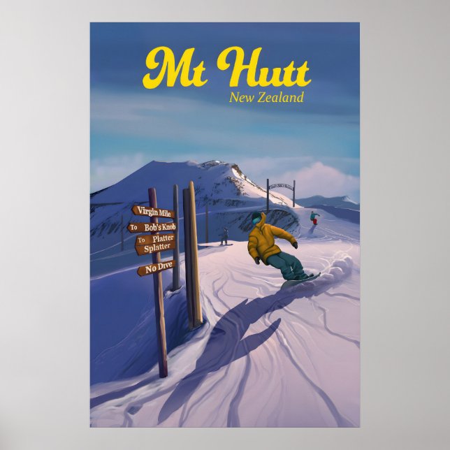 Mt Hutt Nya Zeeland Snowboard Resa Affisch (Framsidan)