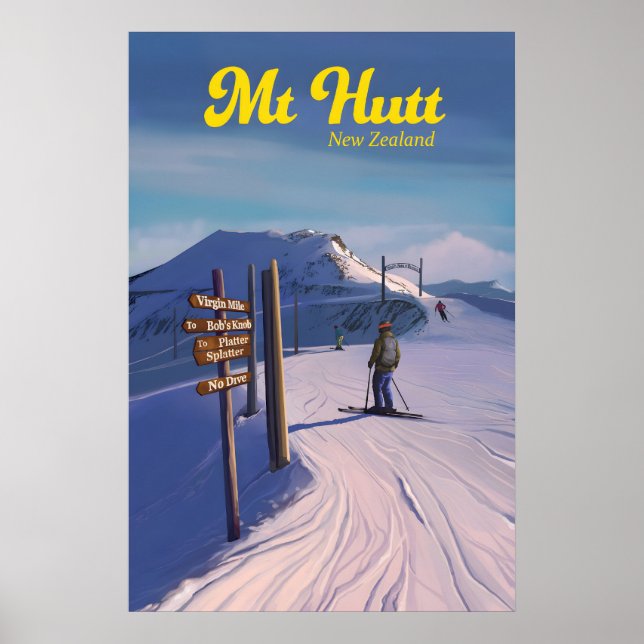 Mt Hutt Skidort Reseskylt Poster (Framsidan)