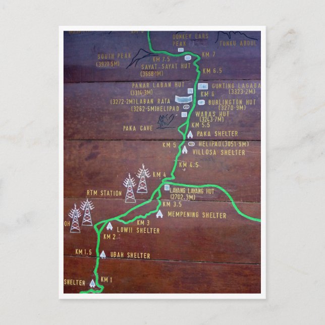 mt kinabalu-spårningsskylt vykort (Framsida)