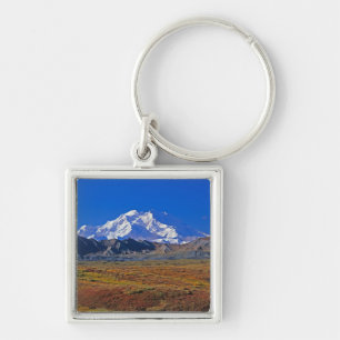 Mt. McKinley Denali nationalpark, Alaska. Fyrkantig Silverfärgad Nyckelring
