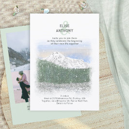 Mt. Rainier, fallande snö, vintergrön bröllopsfest Inbjudningar